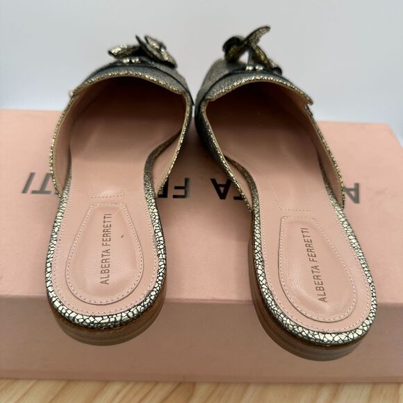 Alberta Ferretti Flat Shoes Womens 36 Gold Leather Mia Mule Slip On Banana - Picture 5 of 10
